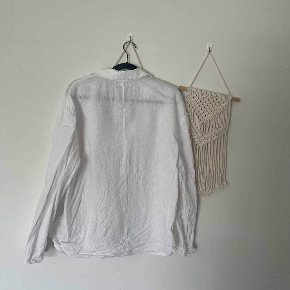 Reformation Alonso White Blazer with Brown Buttons Linen - Picture 3 of 7